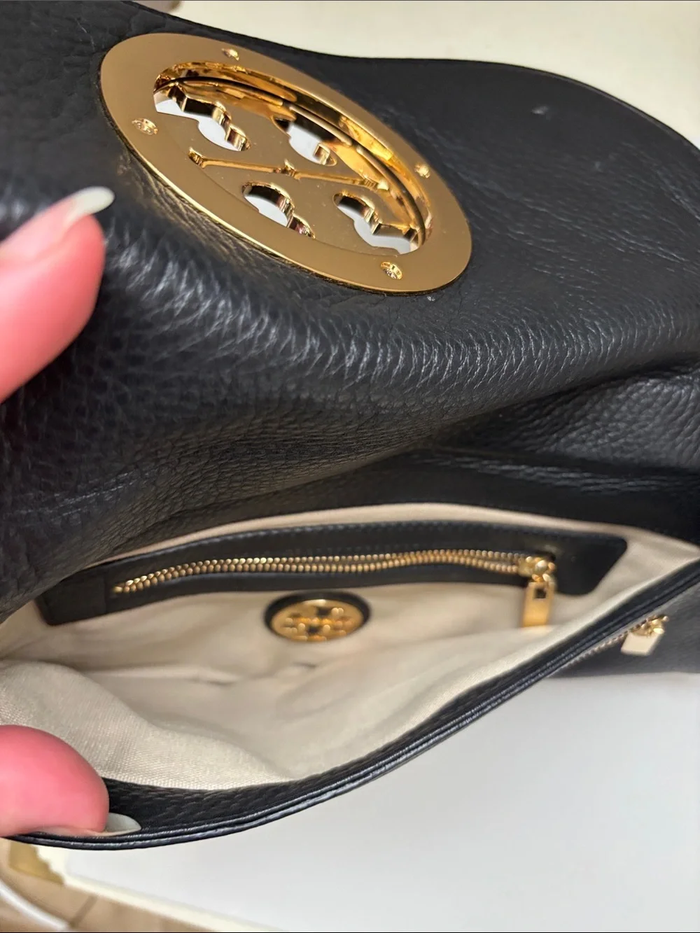 Tory Burch Black Leather Crossbody with Gold Chain Strap